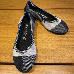 Rothy’s Captoe Black plaid round toe flats black cream